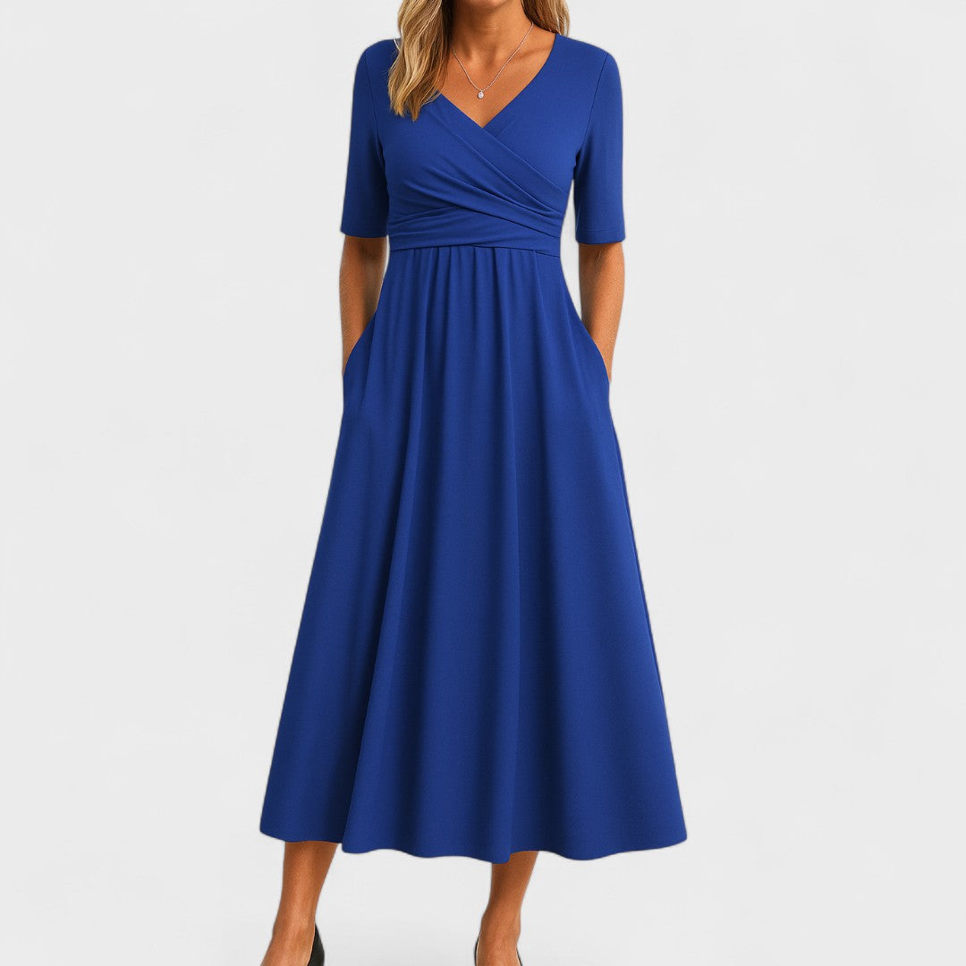 Elegant Midi Dress for Women - Flattering Fit with Surplice Neckline 2