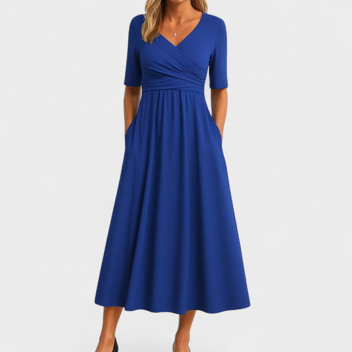 Elegant Midi Dress for Women - Flattering Fit with Surplice Neckline 2