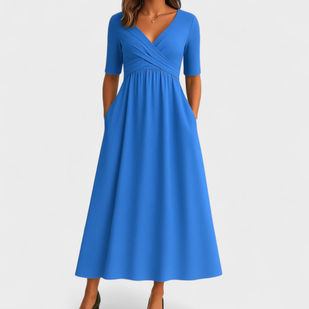 Elegant Midi Dress for Women - Flattering Fit with Surplice Neckline 3