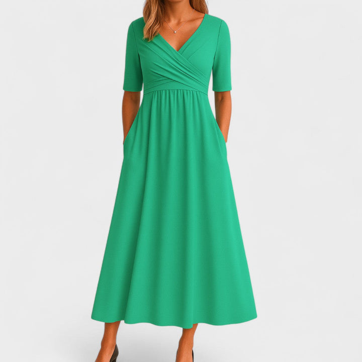 Elegant Midi Dress for Women - Flattering Fit with Surplice Neckline 4
