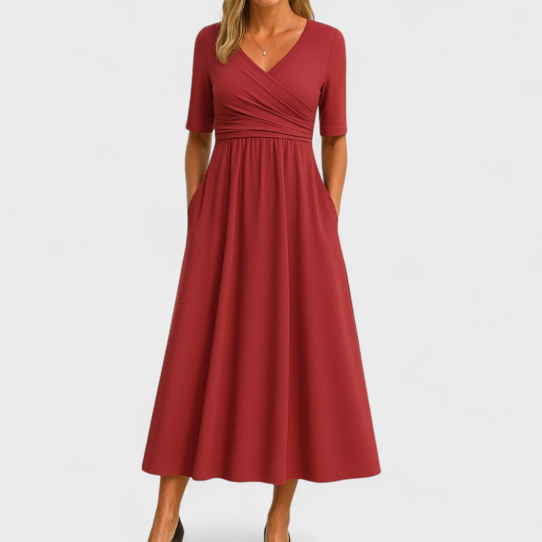 Elegant Midi Dress for Women - Flattering Fit with Surplice Neckline 5