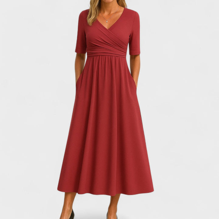 Elegant Midi Dress for Women - Flattering Fit with Surplice Neckline 5