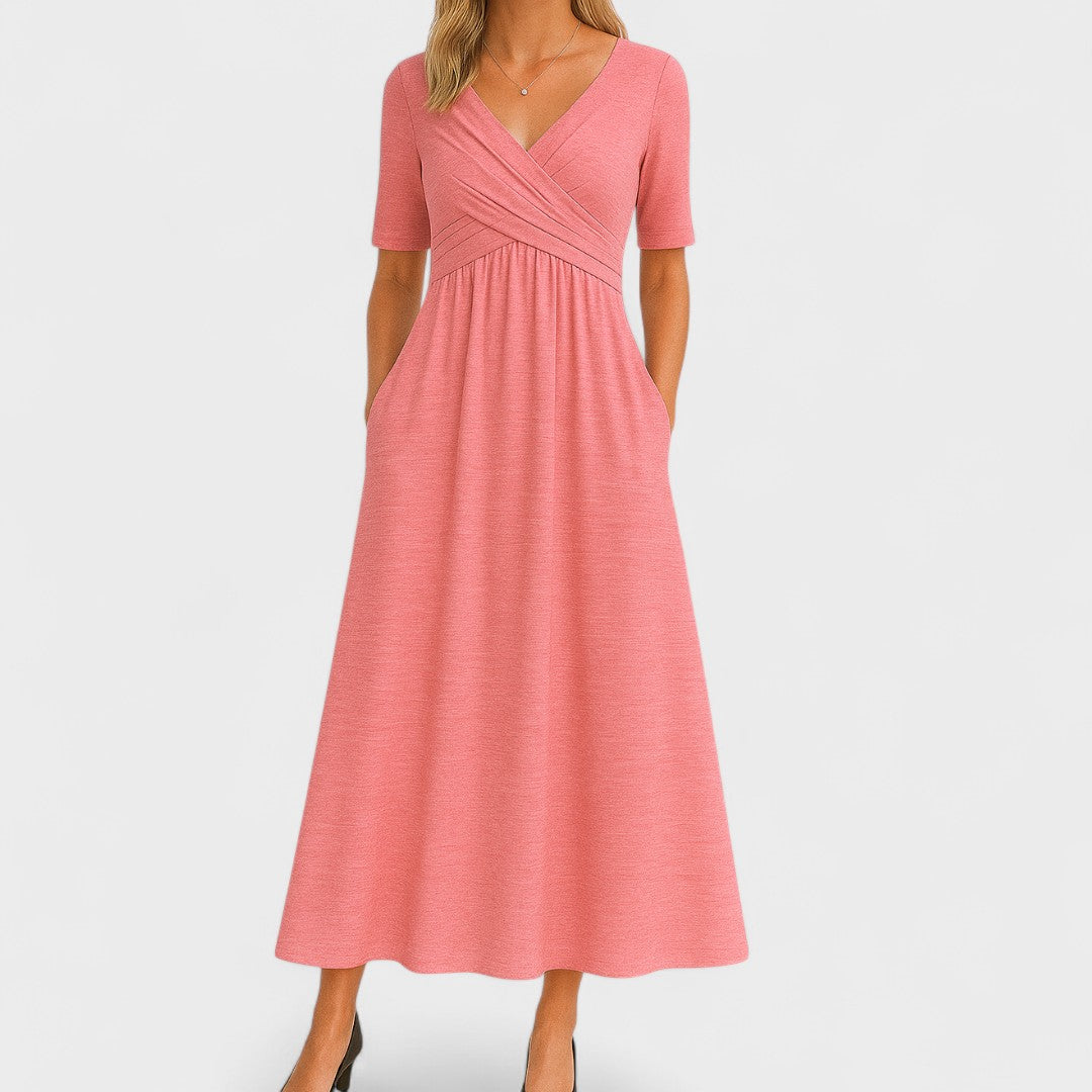 Elegant Midi Dress for Women - Flattering Fit with Surplice Neckline 6