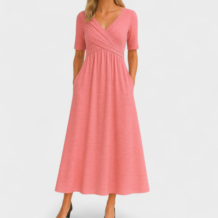 Elegant Midi Dress for Women - Flattering Fit with Surplice Neckline 6