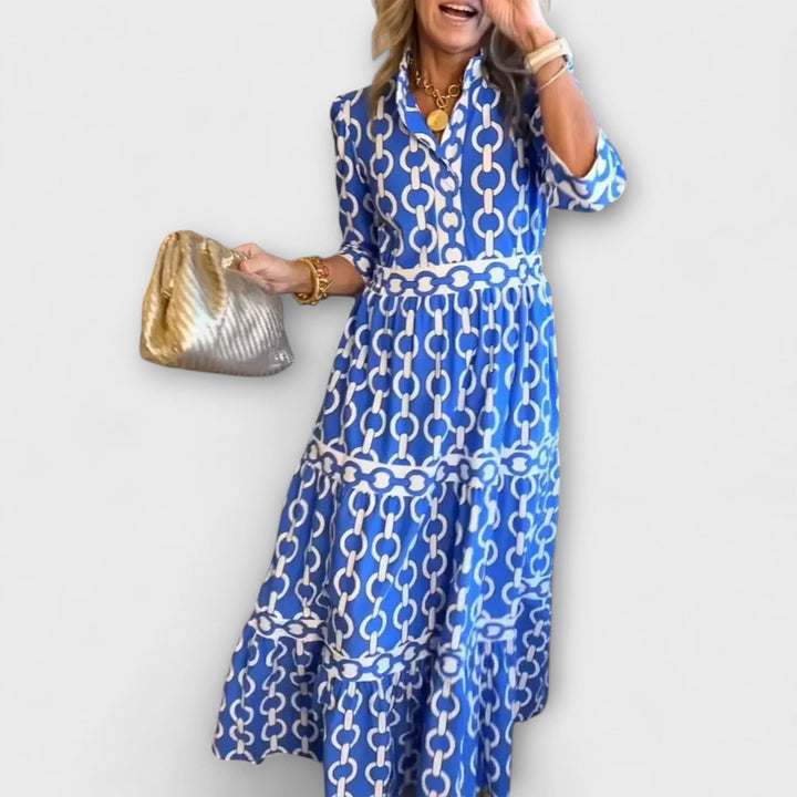 Elegant Midi Dress with Bold Chain Pattern for Women 0