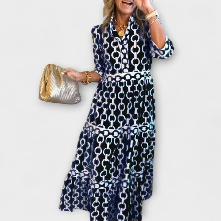 Elegant Midi Dress with Bold Chain Pattern for Women 1