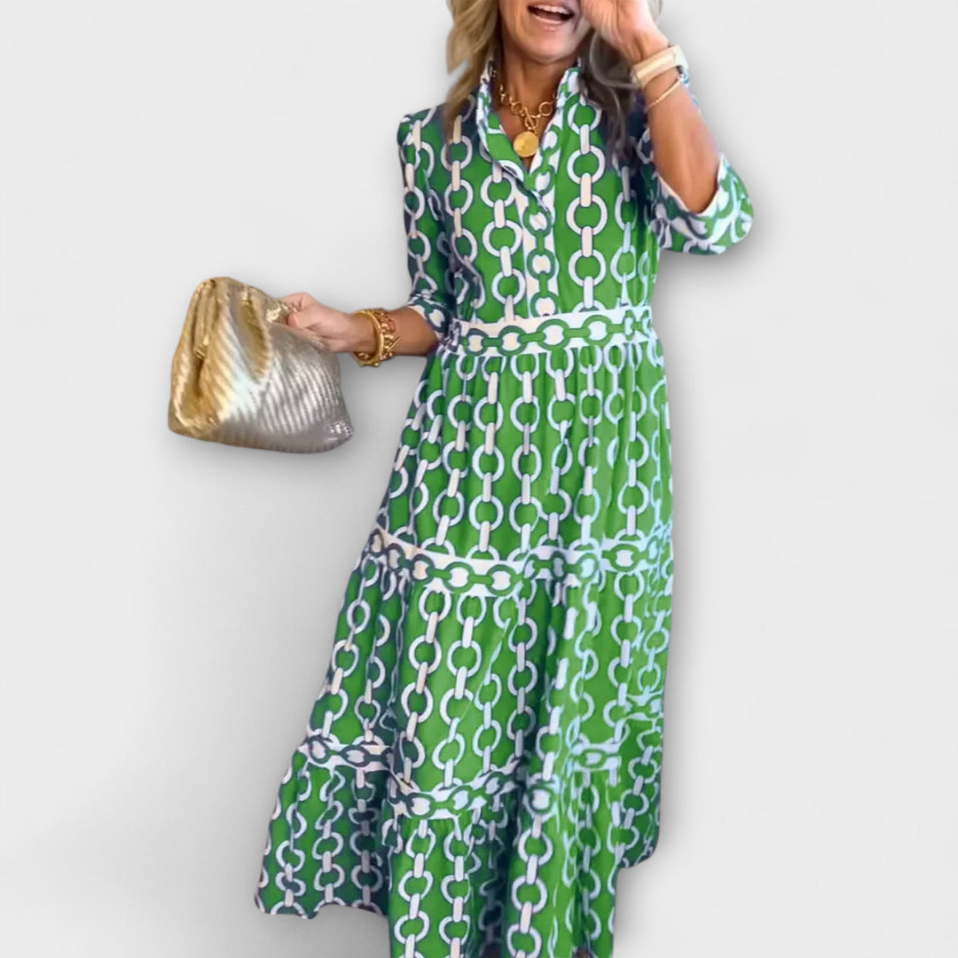 Elegant Midi Dress with Bold Chain Pattern for Women 2