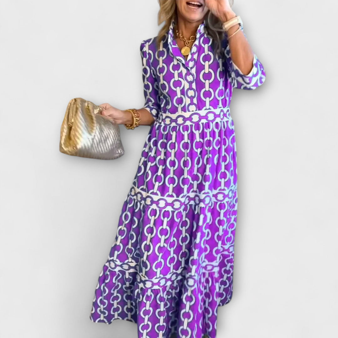 Elegant Midi Dress with Bold Chain Pattern for Women 3