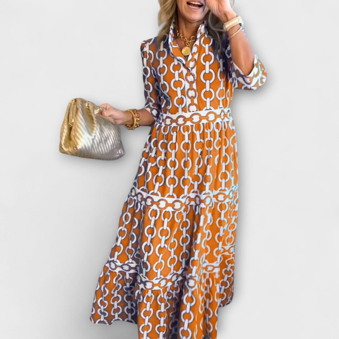 Elegant Midi Dress with Bold Chain Pattern for Women 4