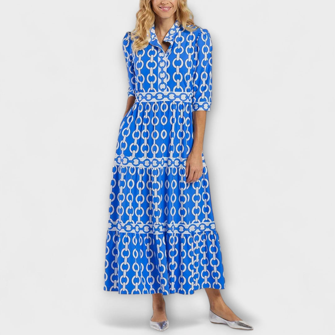 Elegant Midi Dress with Bold Chain Pattern for Women 7