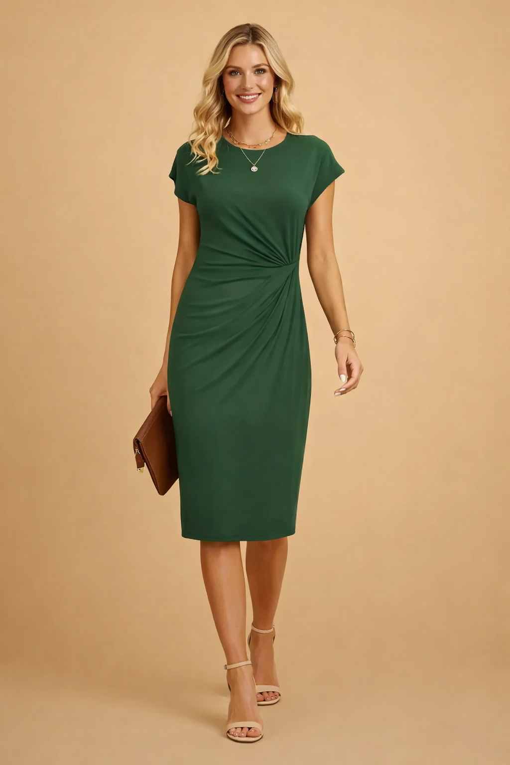 Elegant Midi Dress with Front Knot Detail for Women 4