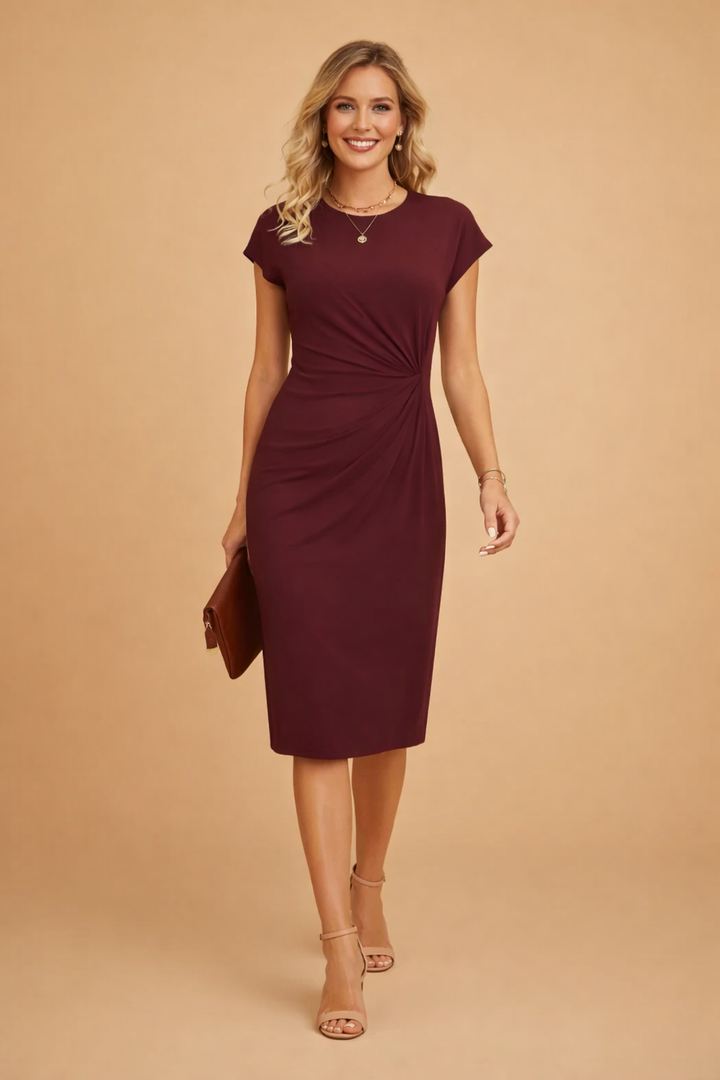 Elegant Midi Dress with Front Knot Detail for Women 7