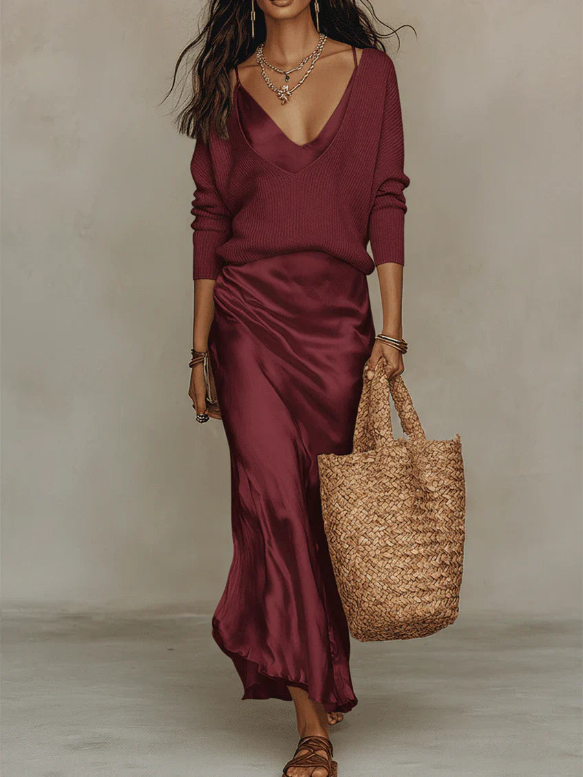 Elegant Midi Dress with Silky Satin Finish for Women 8