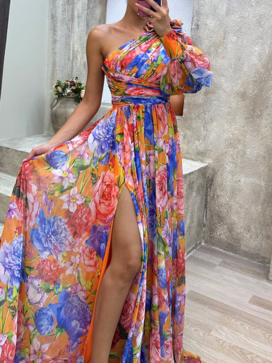 Elegant One Shoulder Floral Maxi Dress for Women - Stylish Summer Dress for Formal Events 10