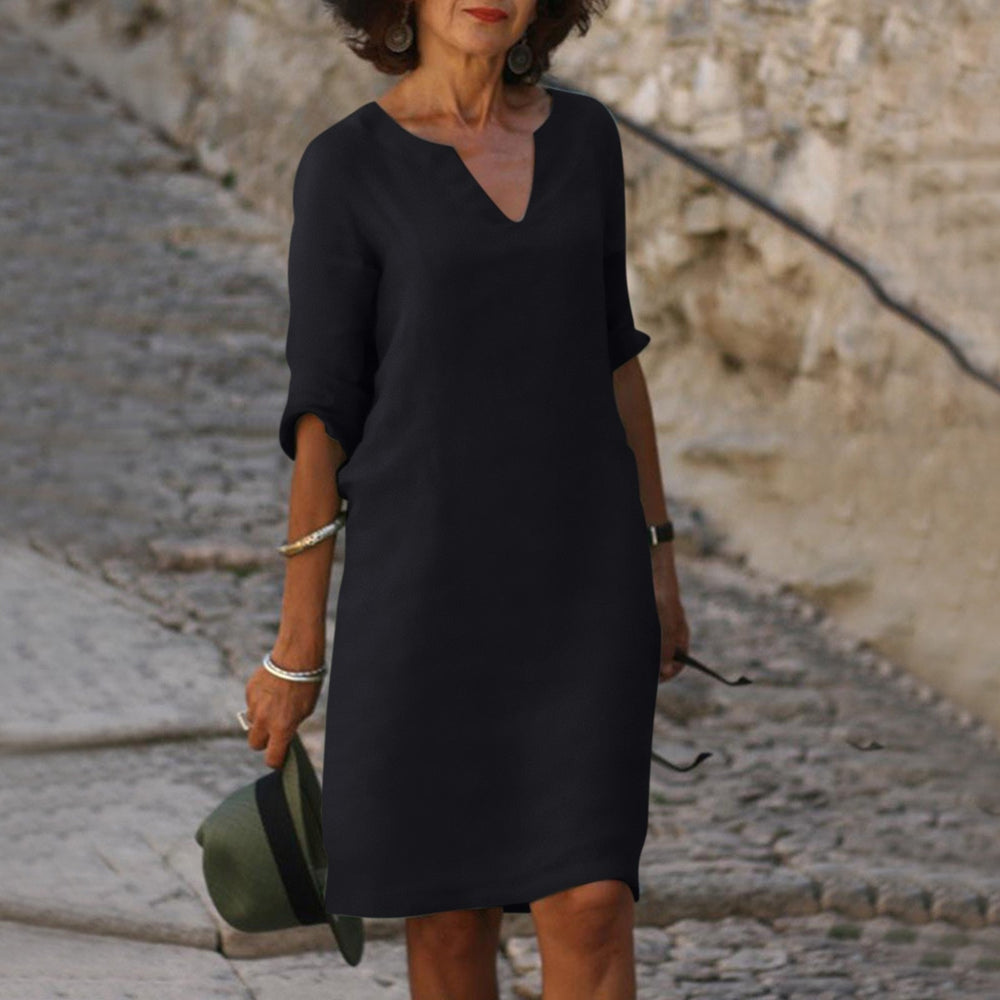 Elegant V-Neck Dress for Women - Flattering Fit & Versatile Style 1