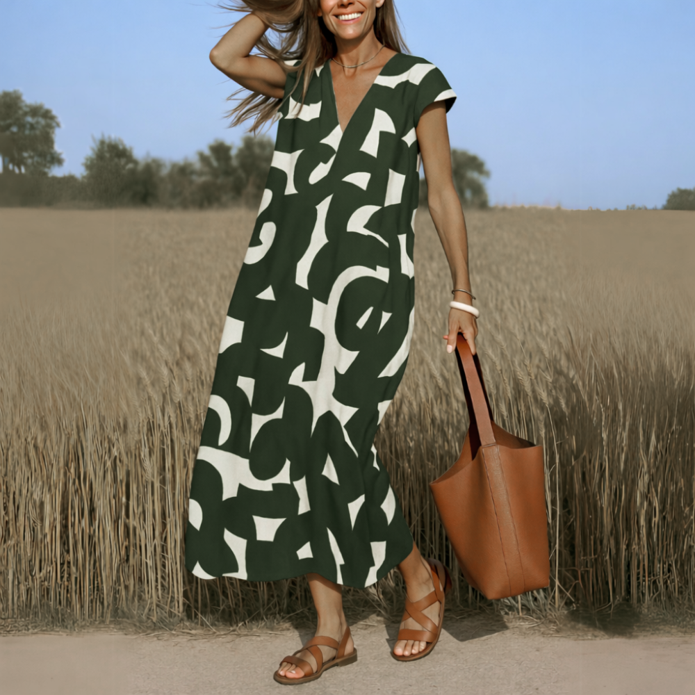 Elegant V-Neck Maxi Dress for Women - Flattering Flowing Design 0