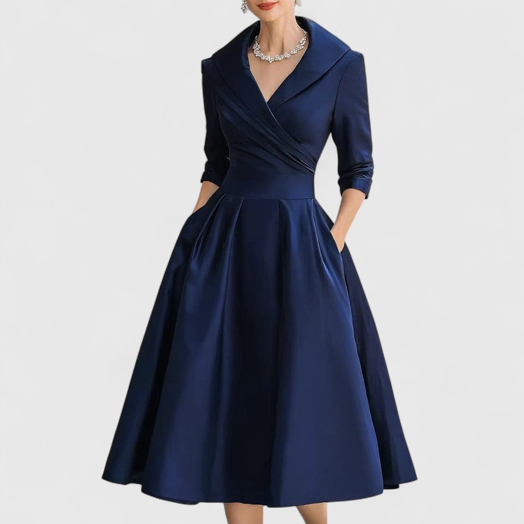 Elegant V-Neck Midi Dress with Crisscross Bodice for Women 0