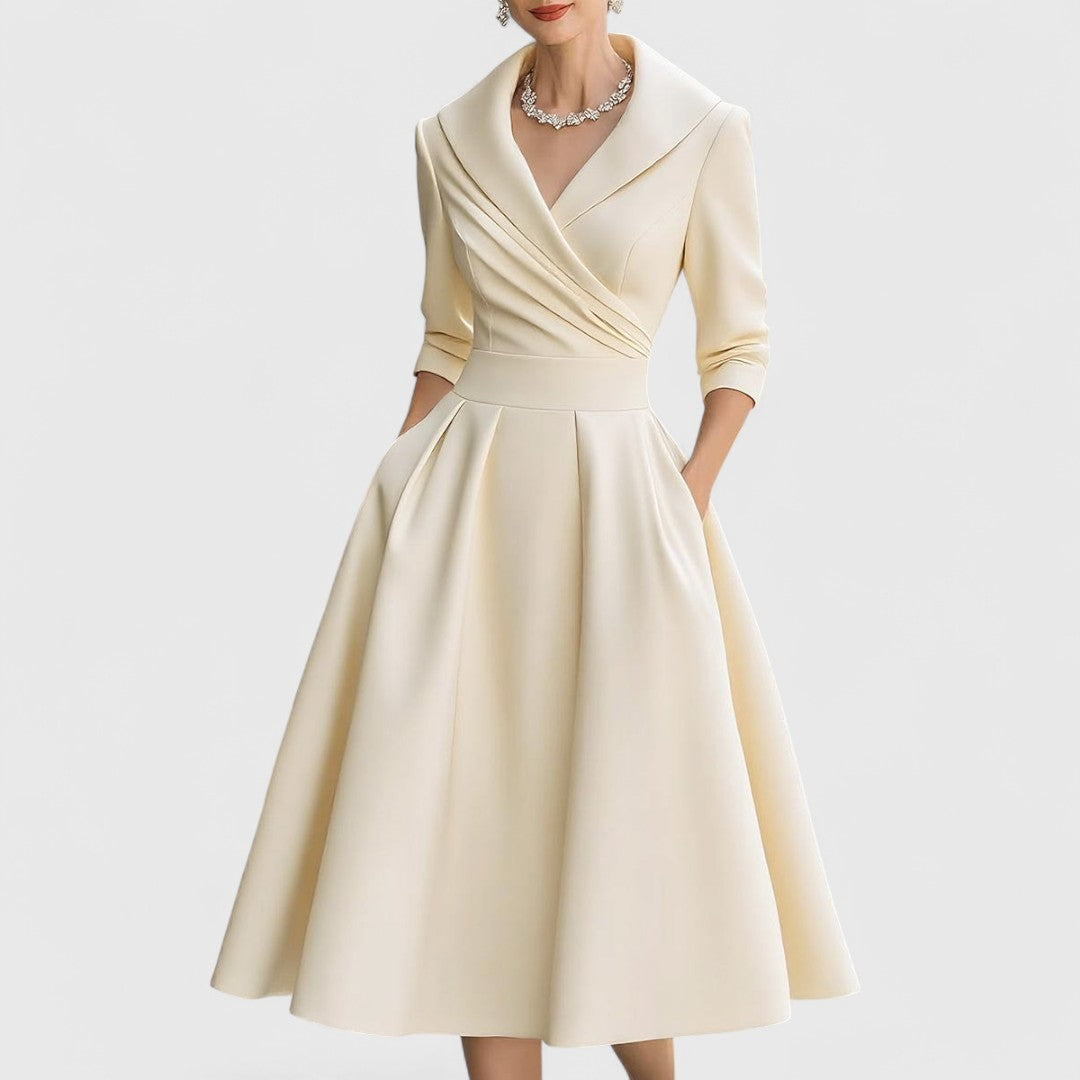 Elegant V-Neck Midi Dress with Crisscross Bodice for Women 4