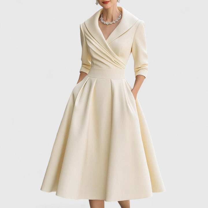 Elegant V-Neck Midi Dress with Crisscross Bodice for Women 4