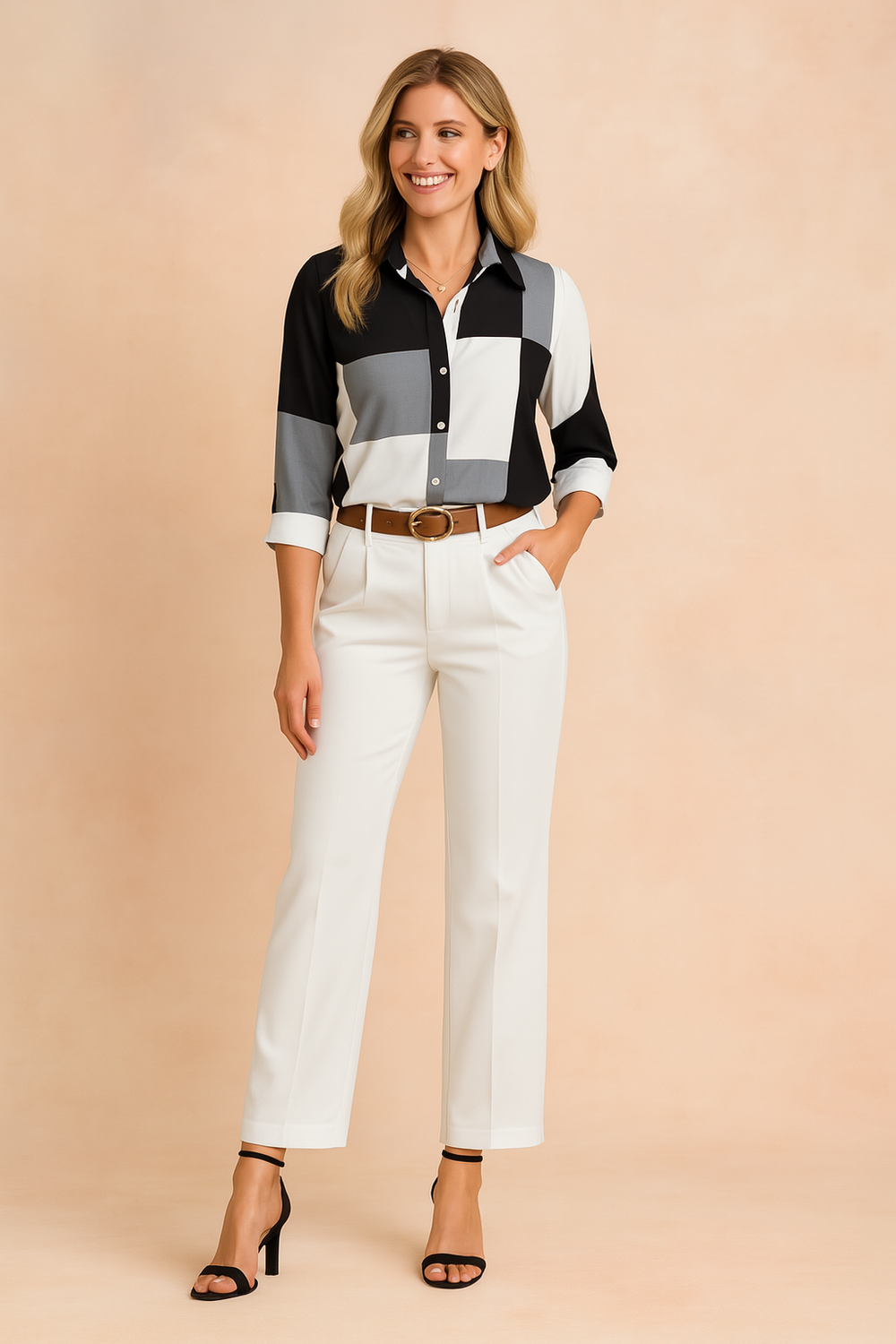 Elegant Women's Blouse with Collar and Long Sleeves for Work and Evening Wear 1