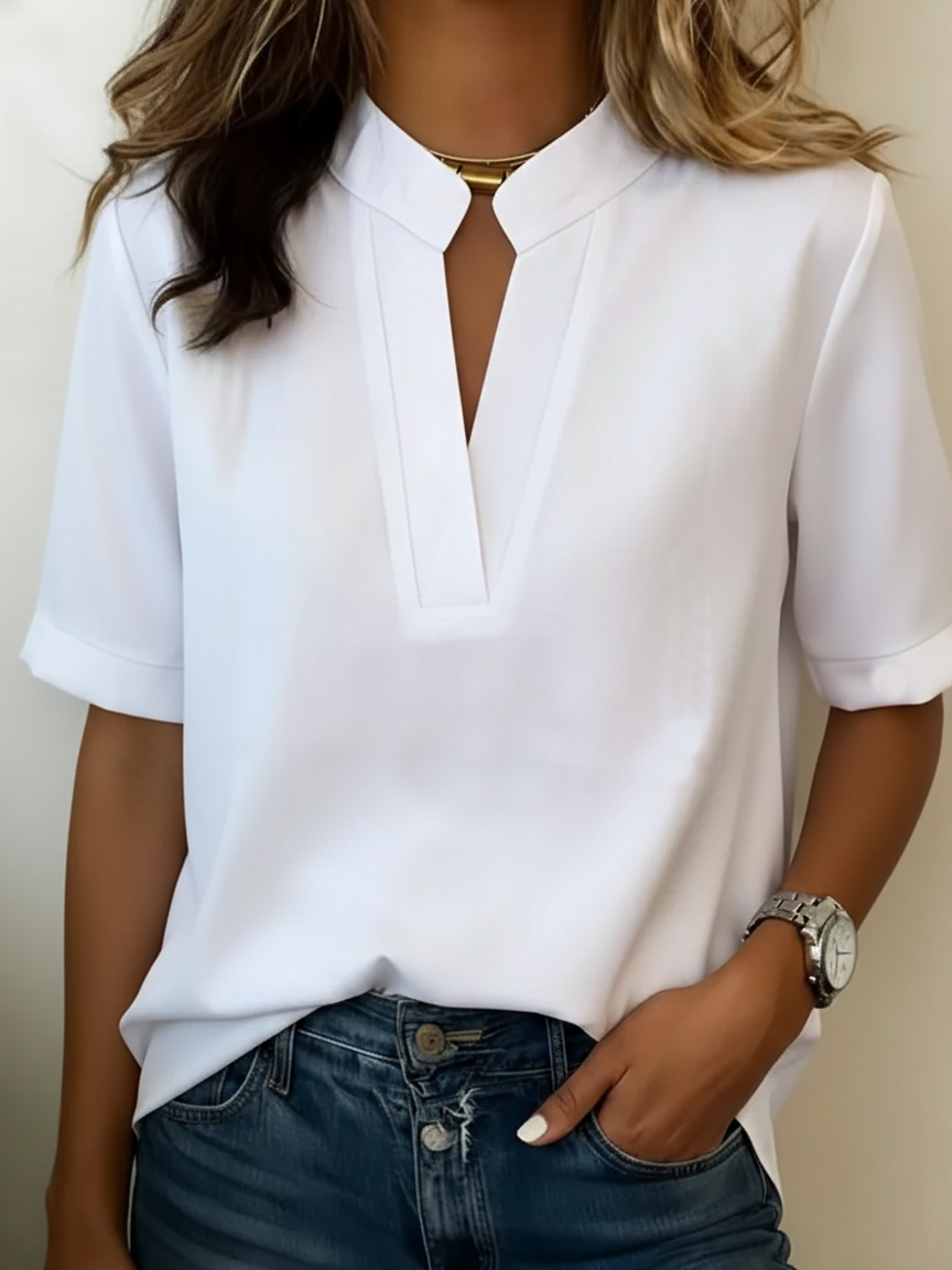 Elegant Women's Blouse with Refined Collar and Slender Neckline 6