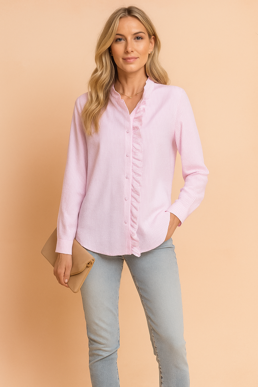 Elegant Women's Blouse with Ruffles for Office and Casual Wear - Fitted Style, Versatile Design 1