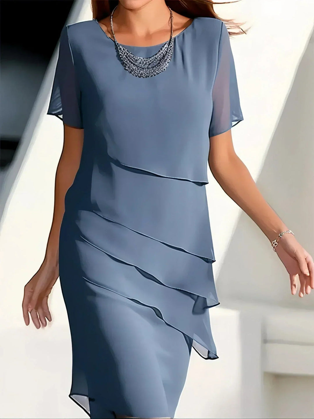Elegant Women's Dress with Flounced Draping for a Slimming Effect 0