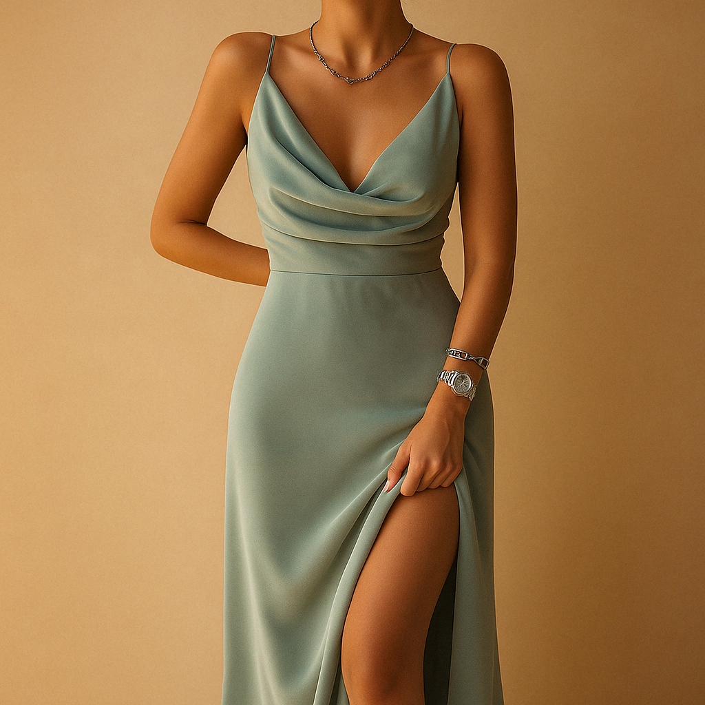 Elegant Women's Maxi Dress - Airy Summer Formal Dress with V-Neckline for Weddings and Special Occasions 0