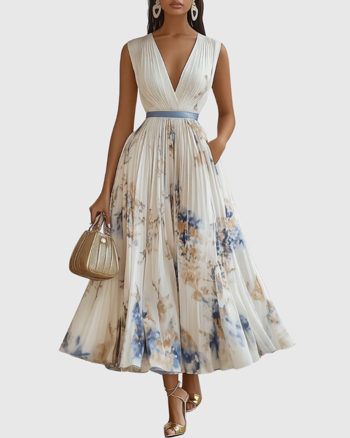 Elegant Women's Maxi Dress - Flattering V-Neck, Pleated Design for Summer & Formal Events 0