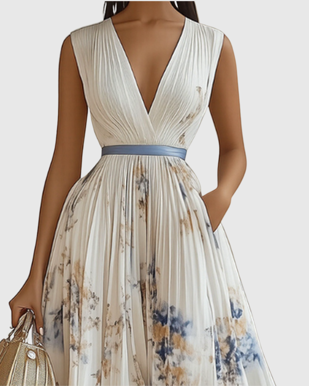 Elegant Women's Maxi Dress - Flattering V-Neck, Pleated Design for Summer & Formal Events 1