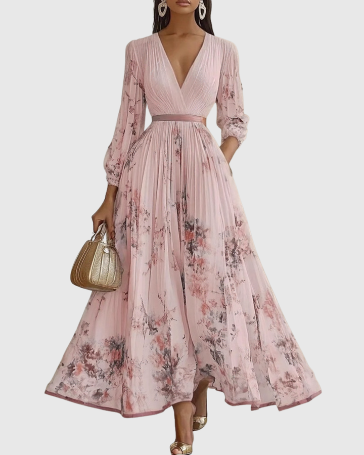 Elegant Women's Maxi Dress - Flattering V-Neck, Pleated Design for Summer & Formal Events 10