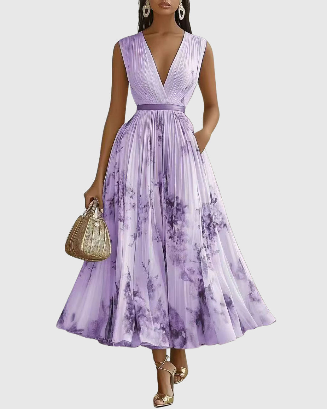 Elegant Women's Maxi Dress - Flattering V-Neck, Pleated Design for Summer & Formal Events 11