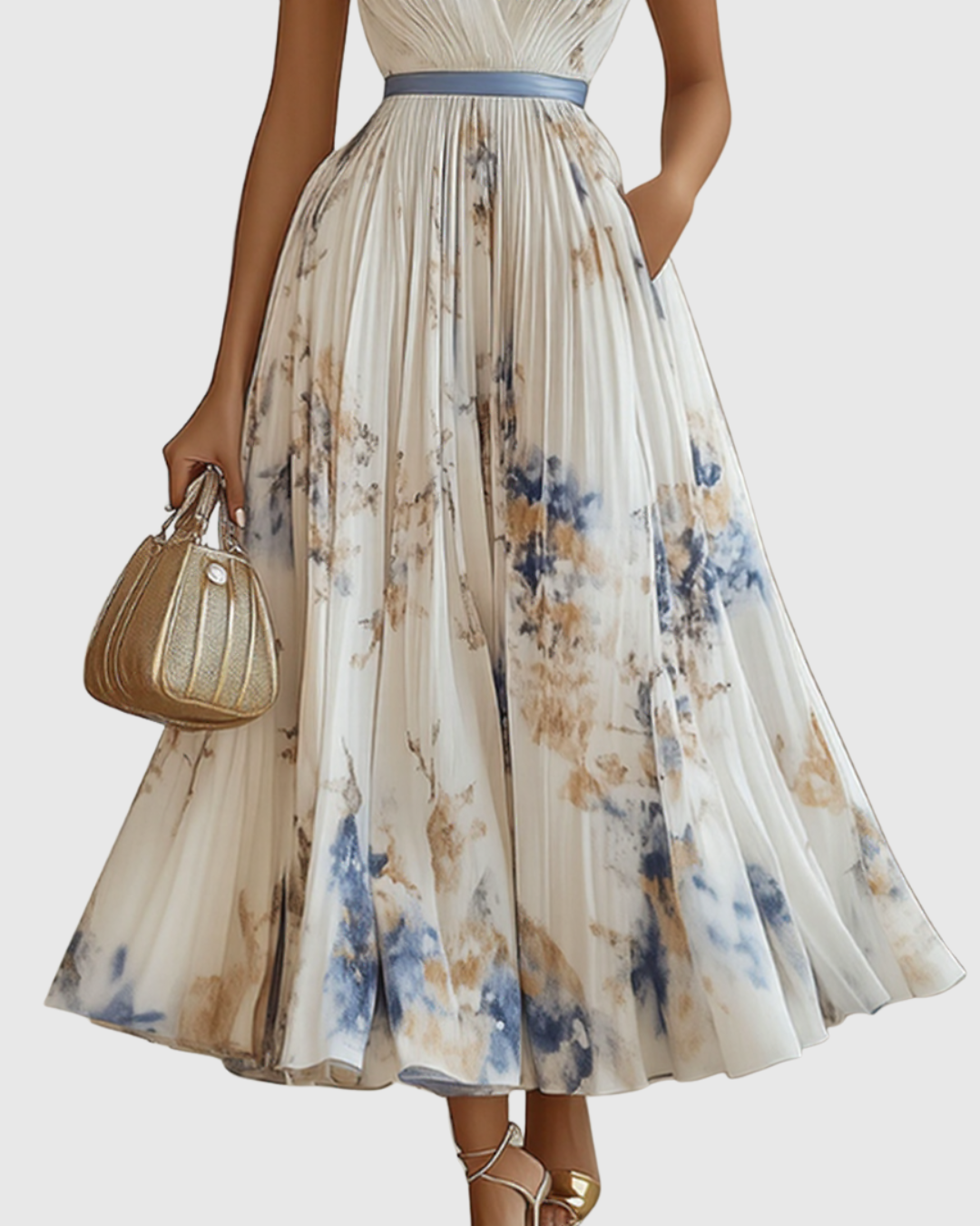 Elegant Women's Maxi Dress - Flattering V-Neck, Pleated Design for Summer & Formal Events 2