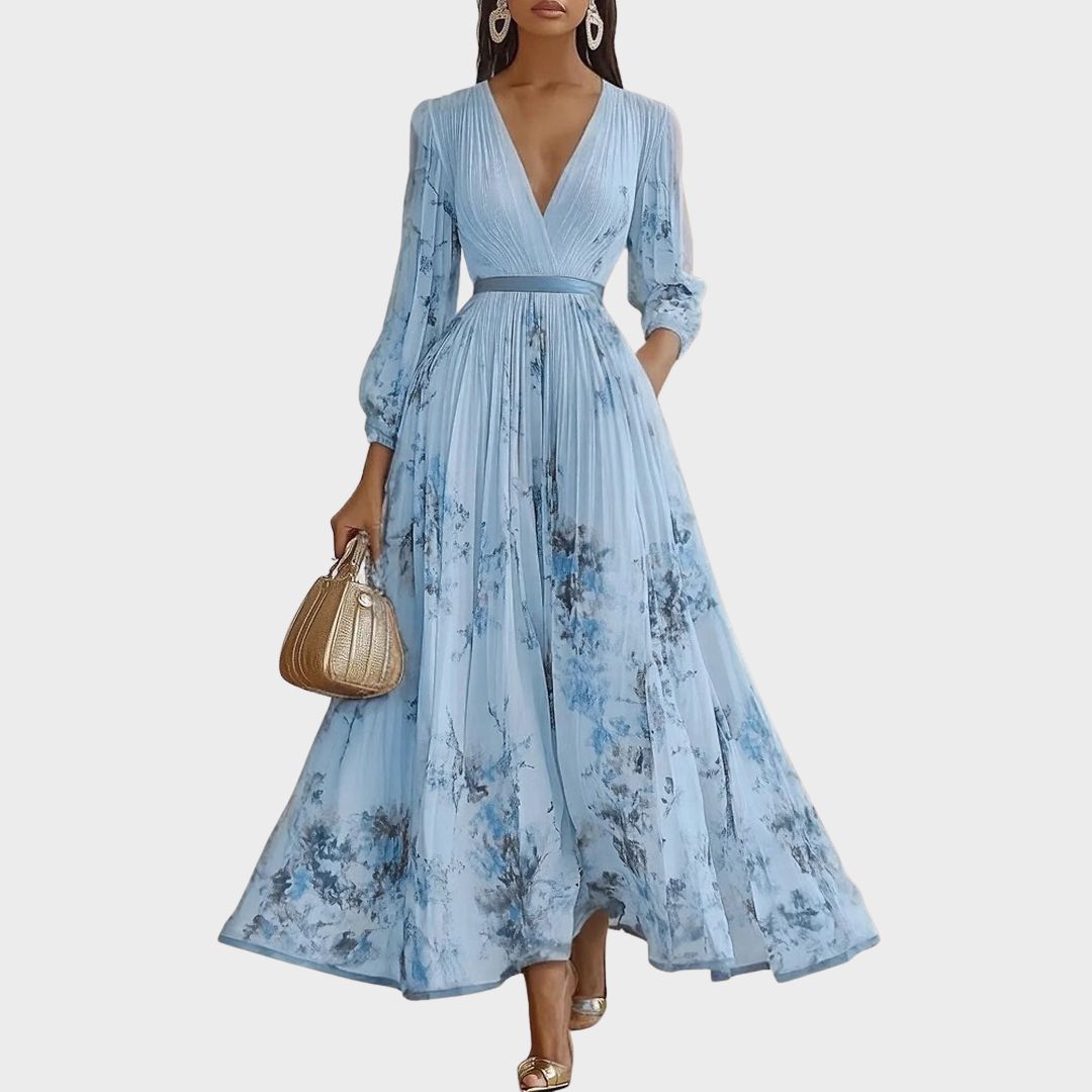 Elegant Women's Maxi Dress - Flattering V-Neck, Pleated Design for Summer & Formal Events 3