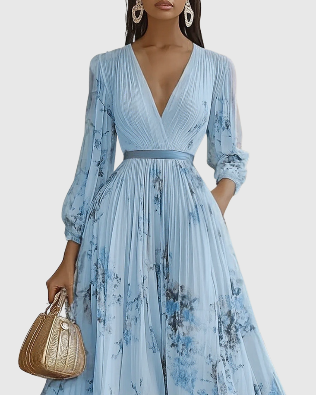 Elegant Women's Maxi Dress - Flattering V-Neck, Pleated Design for Summer & Formal Events 4