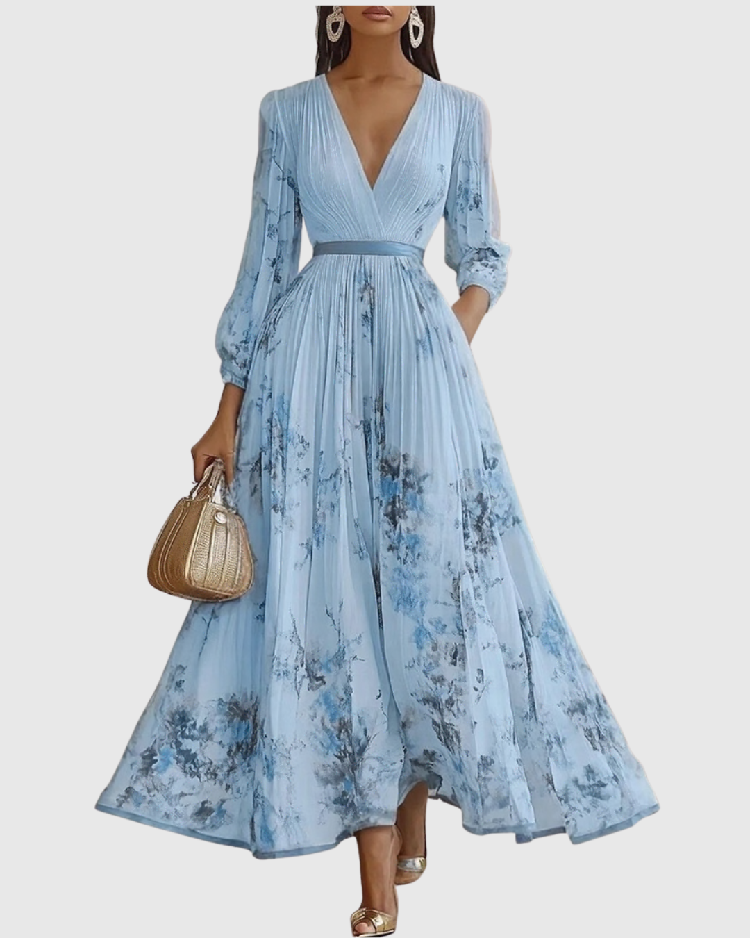 Elegant Women's Maxi Dress - Flattering V-Neck, Pleated Design for Summer & Formal Events 5