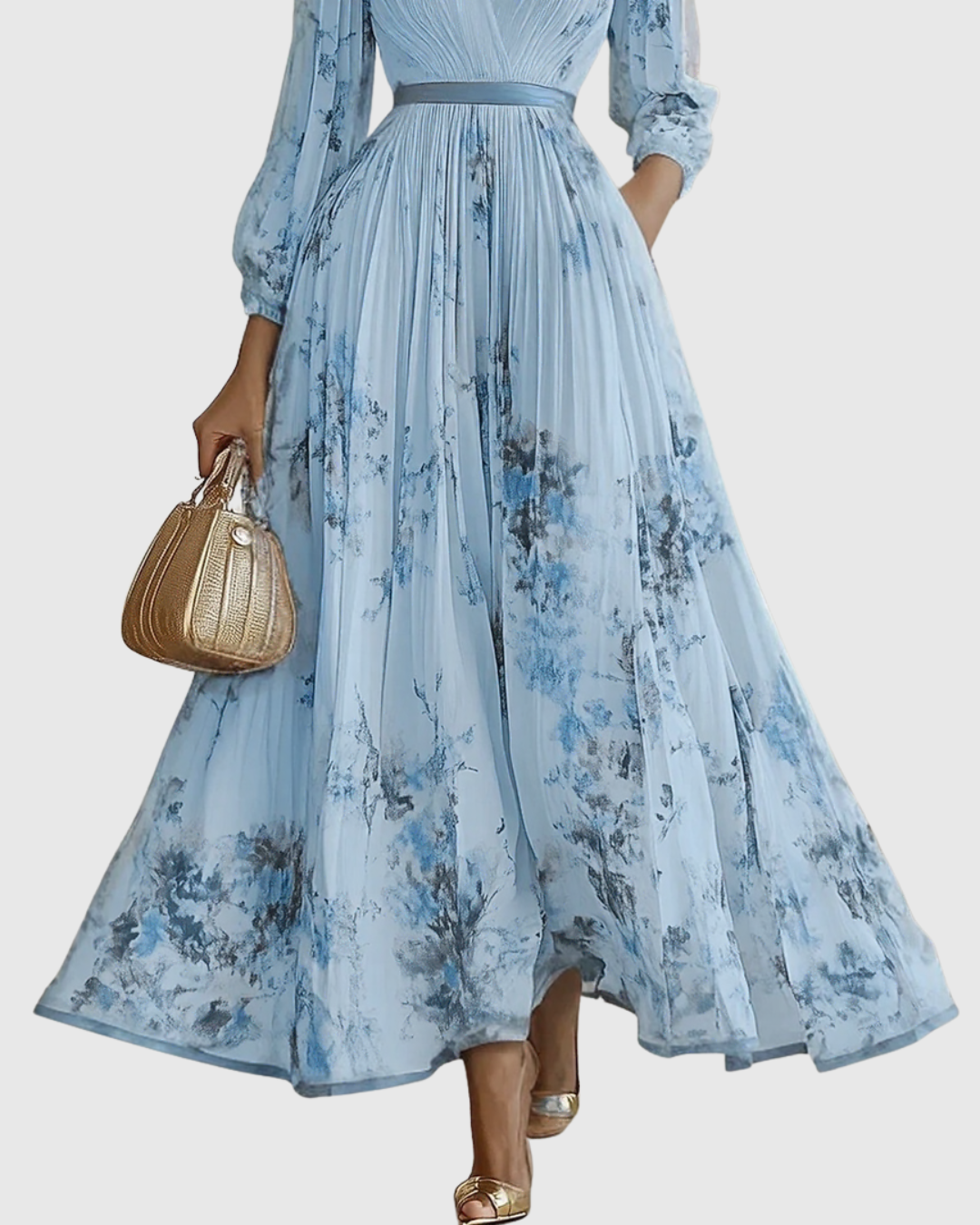 Elegant Women's Maxi Dress - Flattering V-Neck, Pleated Design for Summer & Formal Events 6