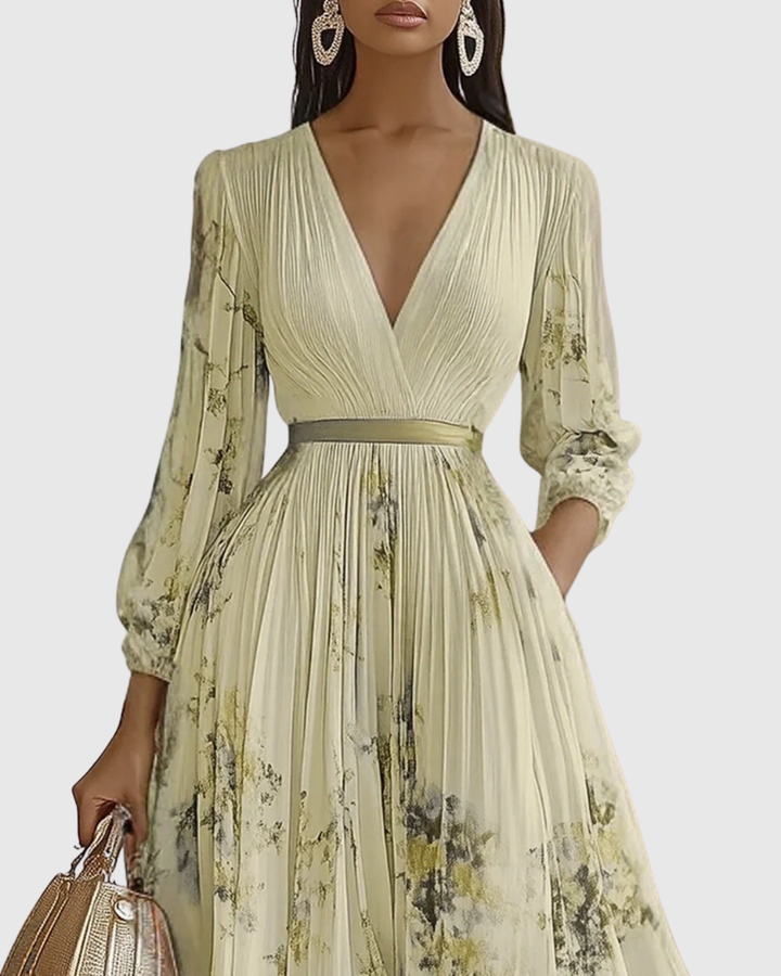 Elegant Women's Maxi Dress - Flattering V-Neck, Pleated Design for Summer & Formal Events 8