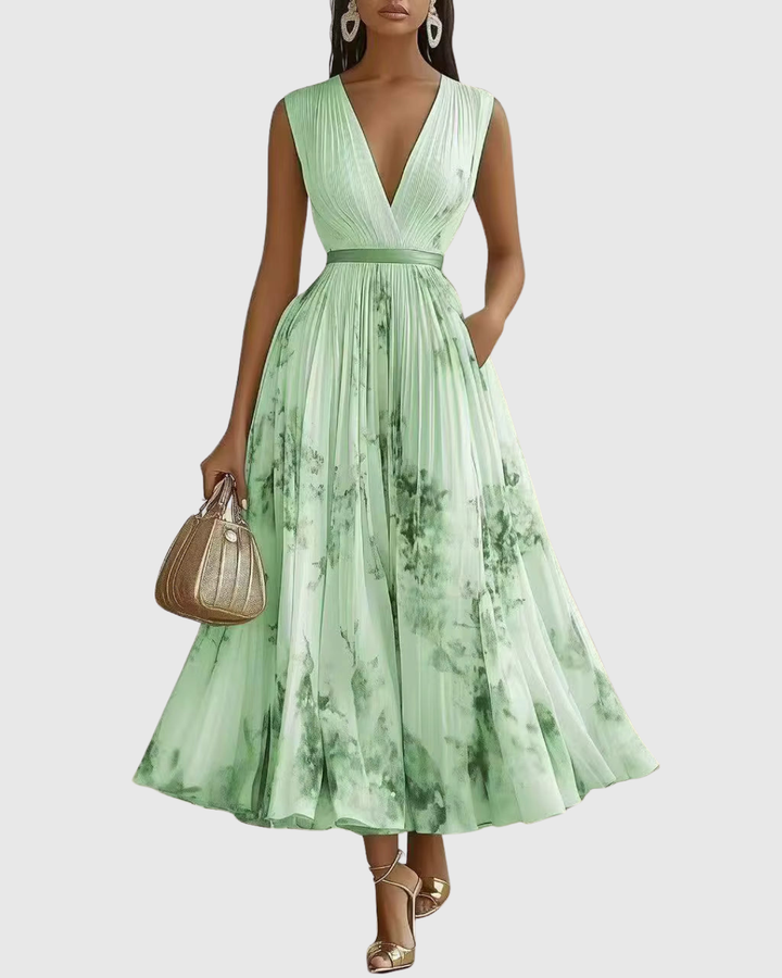 Elegant Women's Maxi Dress - Flattering V-Neck, Pleated Design for Summer & Formal Events 9