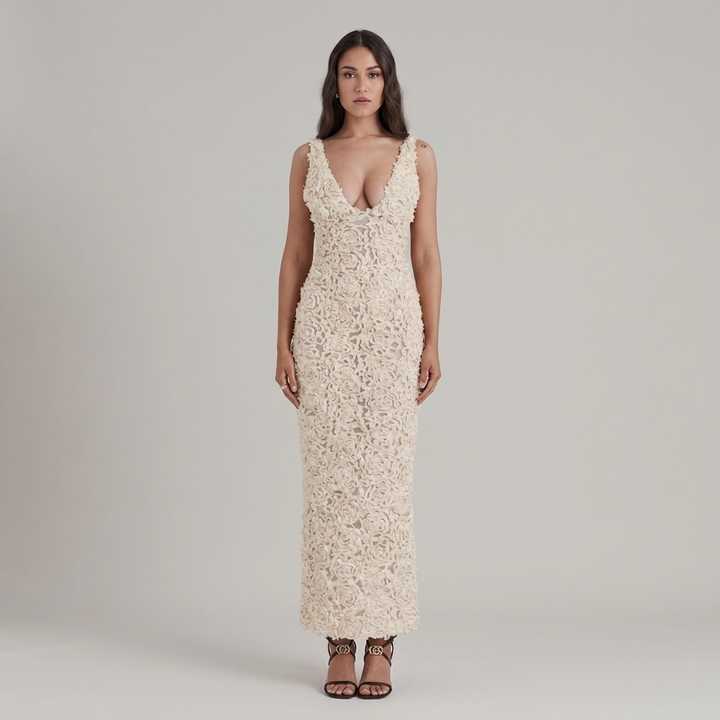 Elegant Women's Midi Dress with Lace Detail for Special Occasions 1