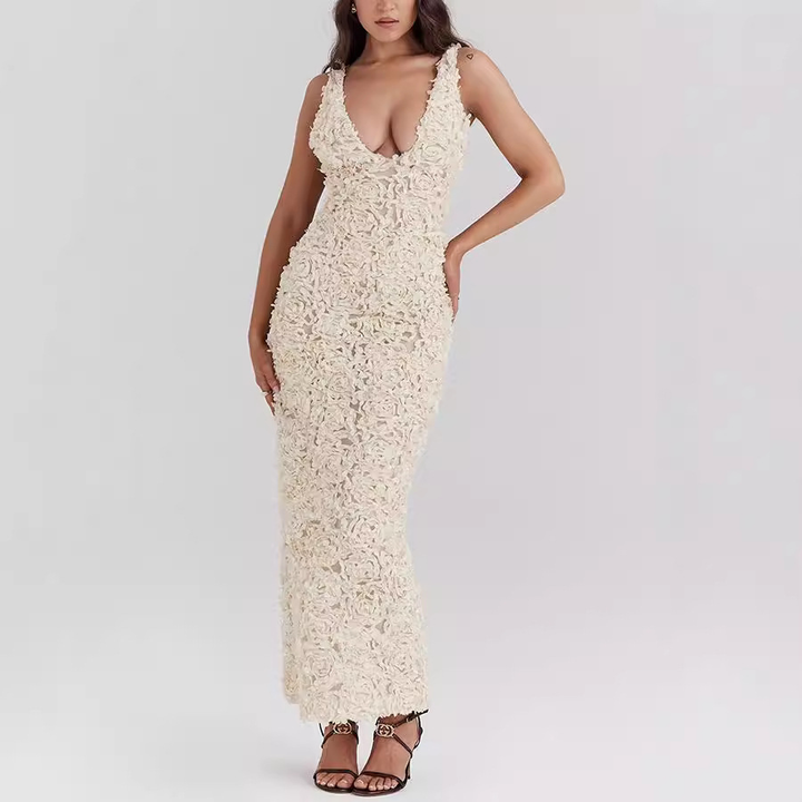 Elegant Women's Midi Dress with Lace Detail for Special Occasions 3