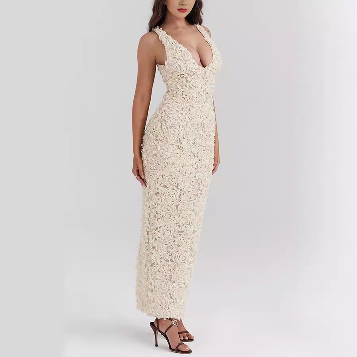 Elegant Women's Midi Dress with Lace Detail for Special Occasions 6