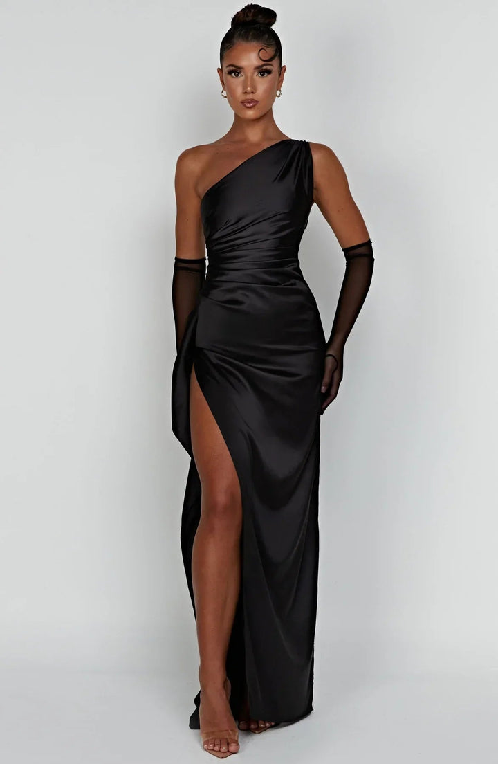 Elegant Women's One Shoulder Maxi Dress with High Slit - Perfect for Formal and Cocktail Events 11