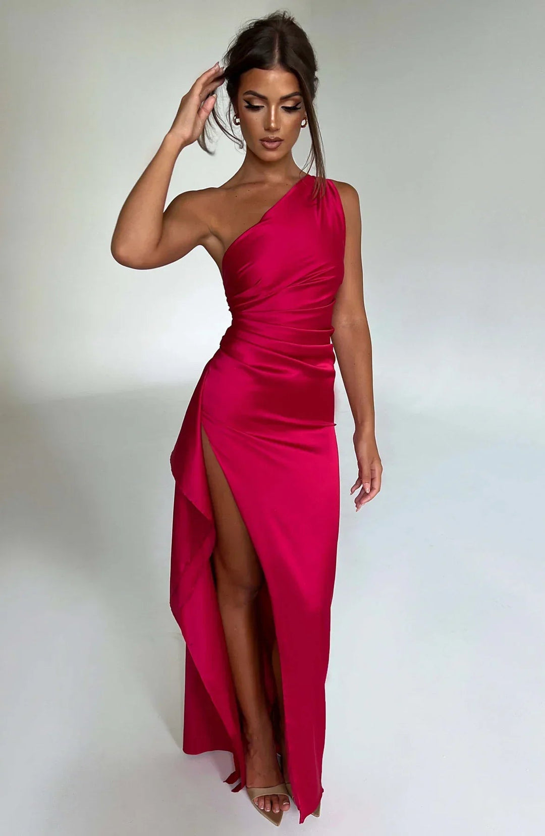 Elegant Women's One Shoulder Maxi Dress with High Slit - Perfect for Formal and Cocktail Events 2