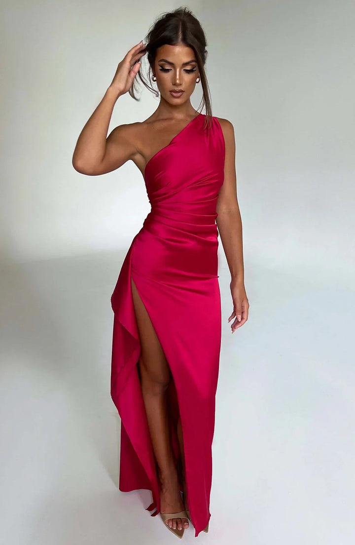 Elegant Women's One Shoulder Maxi Dress with High Slit - Perfect for Formal and Cocktail Events 2