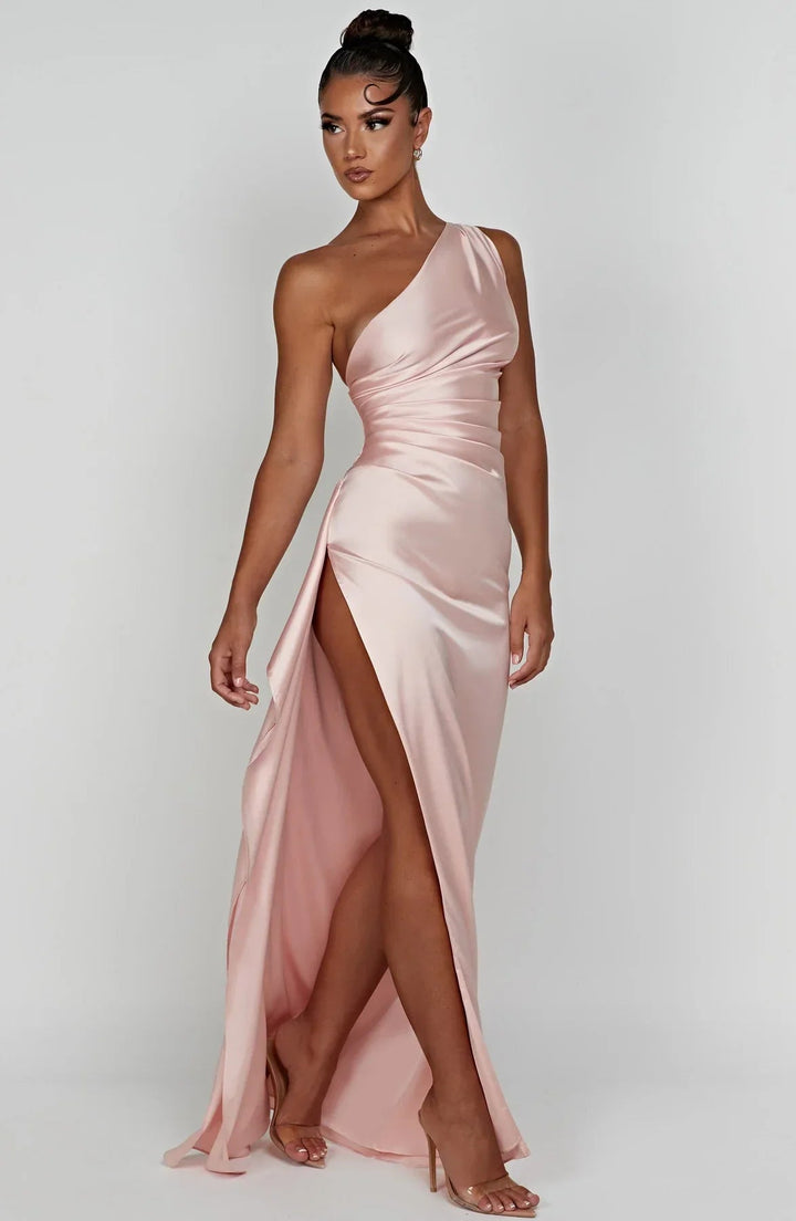Elegant Women's One Shoulder Maxi Dress with High Slit - Perfect for Formal and Cocktail Events 8
