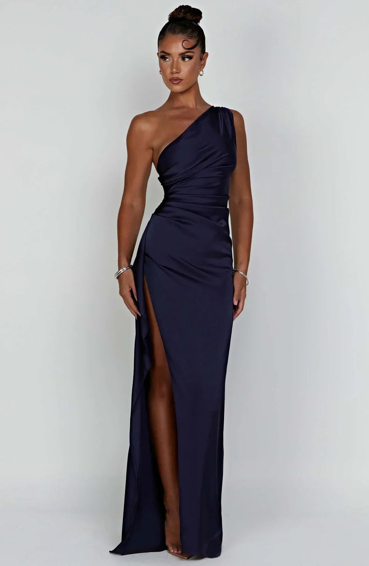 Elegant Women's One Shoulder Maxi Dress with High Slit - Perfect for Formal and Cocktail Events 9