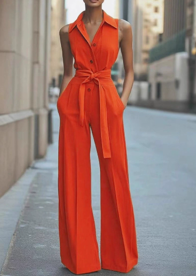 Elegant Women's Sleeveless Jumpsuit with Wide Leg Pants 0