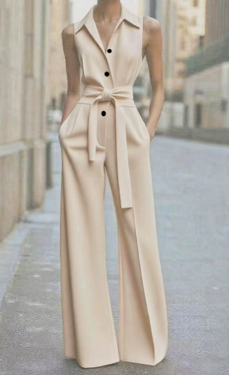 Elegant Women's Sleeveless Jumpsuit with Wide Leg Pants 1