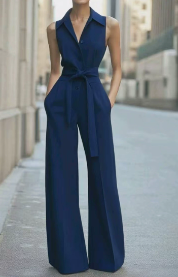 Elegant Women's Sleeveless Jumpsuit with Wide Leg Pants 2